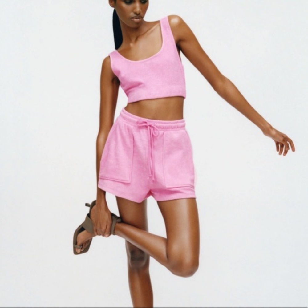 NWT Zara Terry Cloth Crop Top Pink
